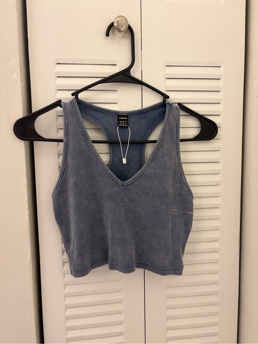 SHEIN Washed Blue V-Neck Ribbed Racerback Tank